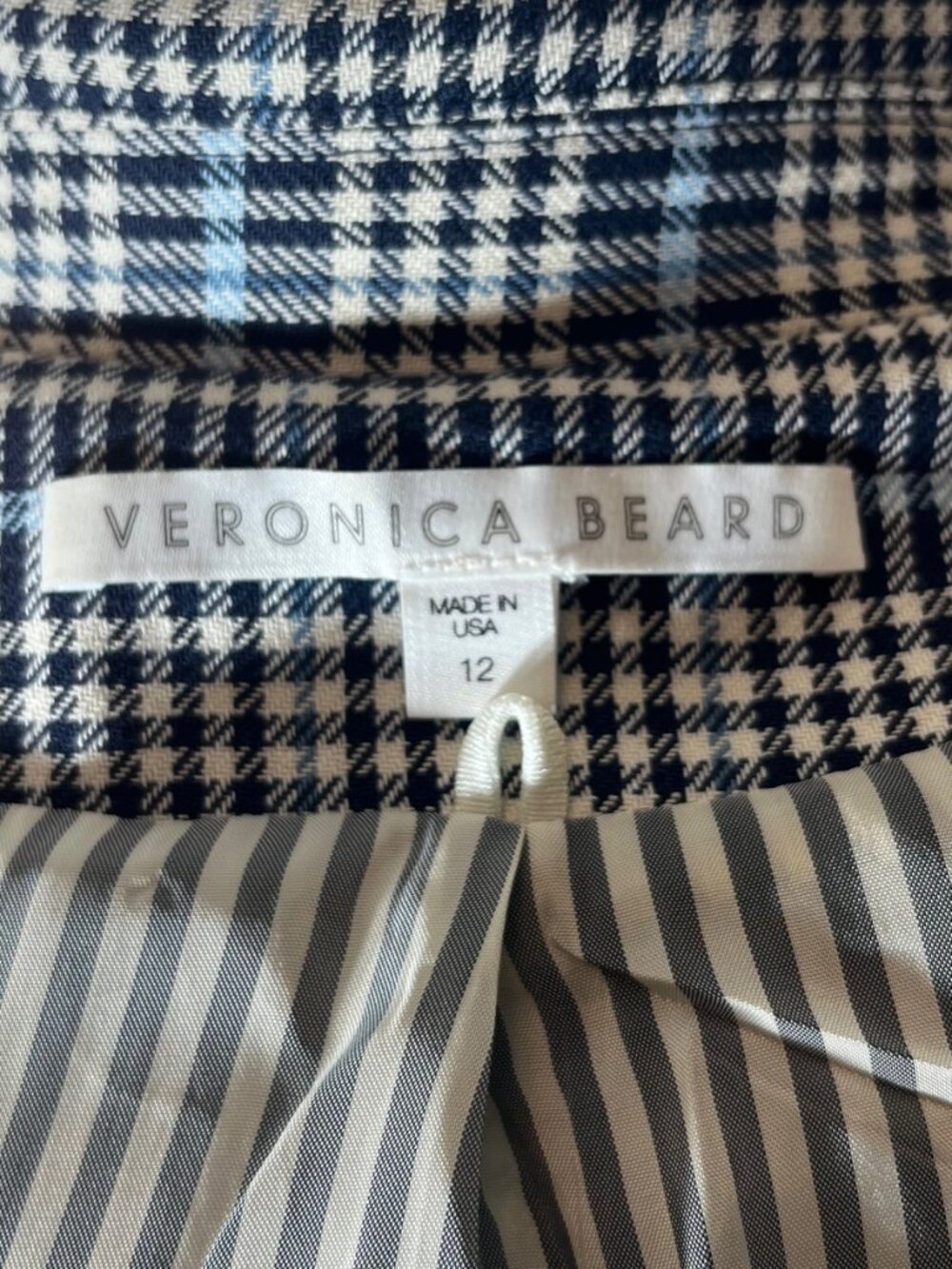 Veronica Beard Plaid Double Breasted Blazer Size 12 Ruched Sleeve Open Front - Picture 5 of 5